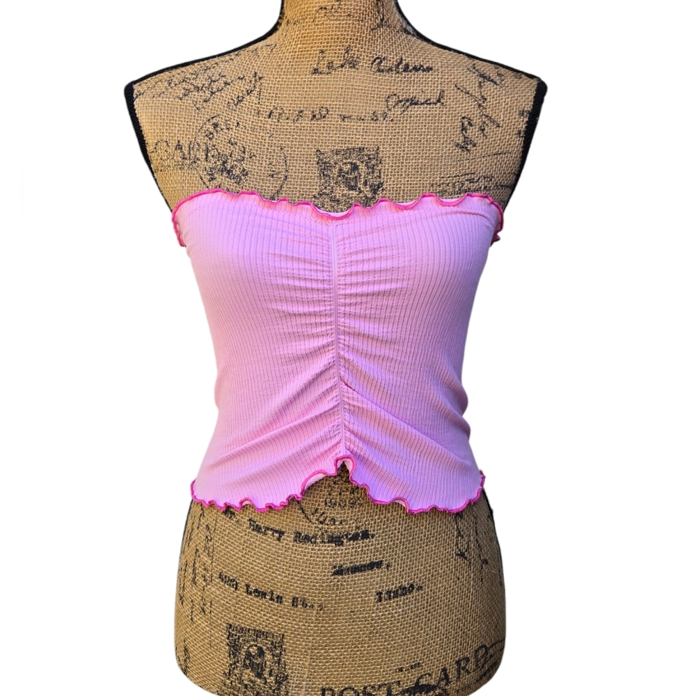 Out From Under Pink Scalloped Trim Ribbed Tube Top Sz Small